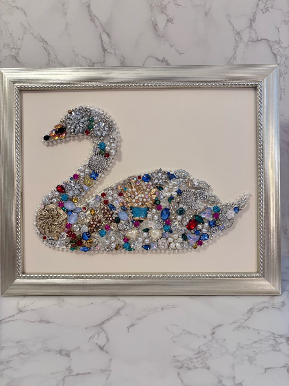 Embellished Jewel Swan Wall Art - Multicolor Crystal Mosaic